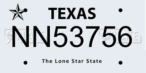 NN53756 Texas License Plate