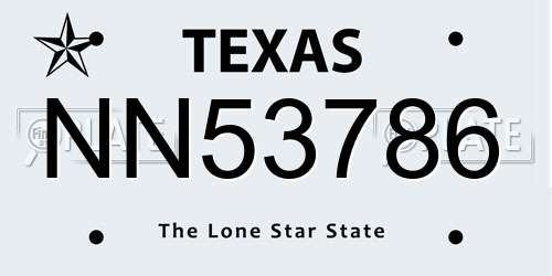 NN53786 Texas License Plate