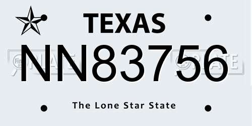 NN83756 Texas License Plate