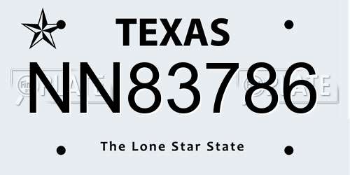 NN83786 Texas License Plate