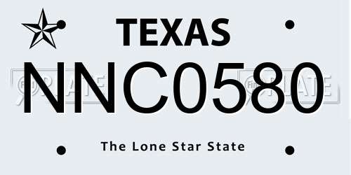 NNC0580 Texas License Plate