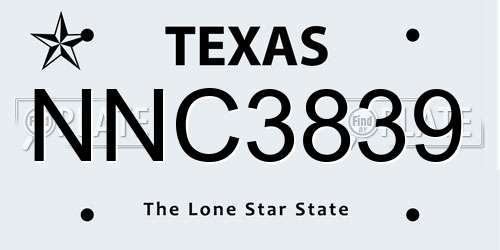 NNC3839 Texas License Plate