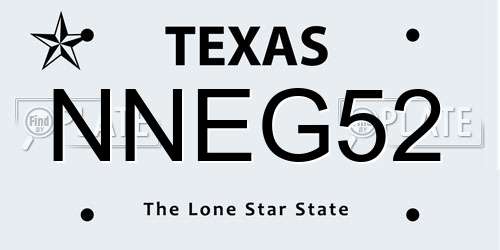 NNEG52 Texas License Plate