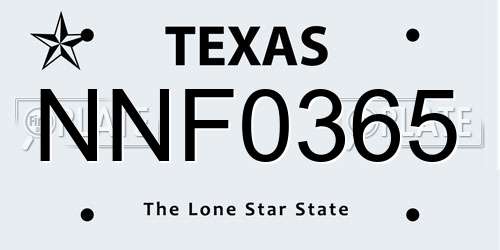 NNF0365 Texas License Plate