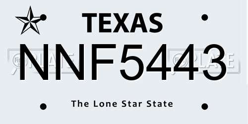 NNF5443 Texas License Plate