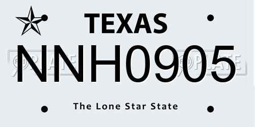 NNH0905 Texas License Plate