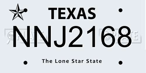 NNJ2168 Texas License Plate