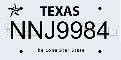 NNJ9984 Texas License Plate