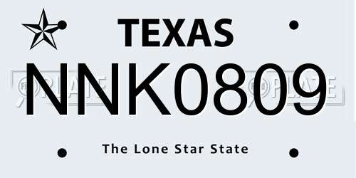 NNK0809 Texas License Plate