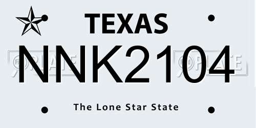 NNK2104 Texas License Plate