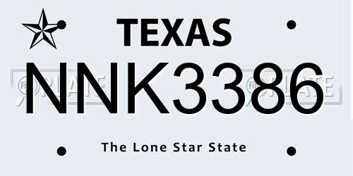 NNK3386 Texas License Plate
