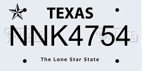 NNK4754 Texas License Plate