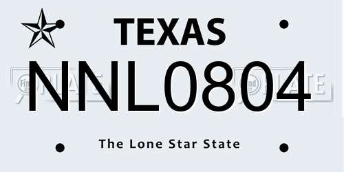 NNL0804 Texas License Plate