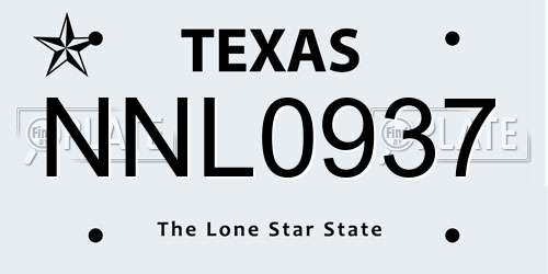 NNL0937 Texas License Plate
