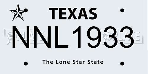NNL1933 Texas License Plate