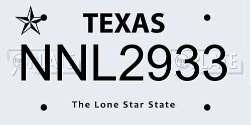 NNL2933 Texas License Plate