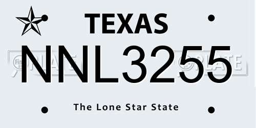 NNL3255 Texas License Plate