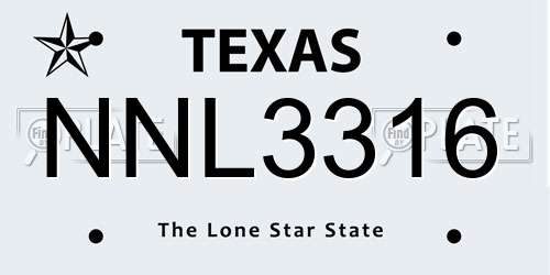NNL3316 Texas License Plate