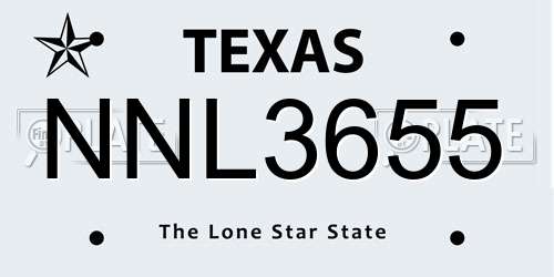 NNL3655 Texas License Plate