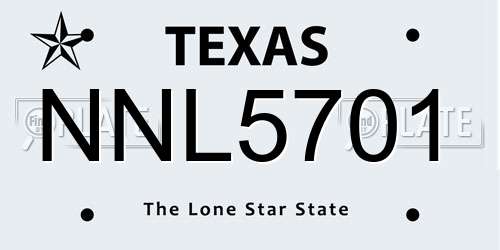 NNL5701 Texas License Plate