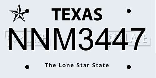 NNM3447 Texas License Plate