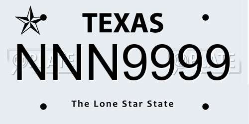 NNN9999 Texas License Plate