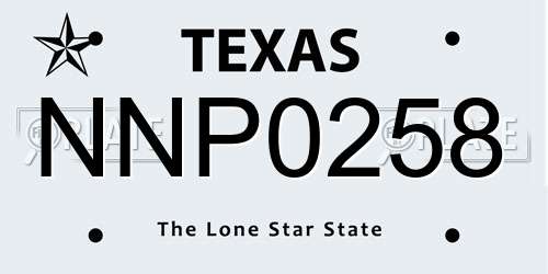 NNP0258 Texas License Plate