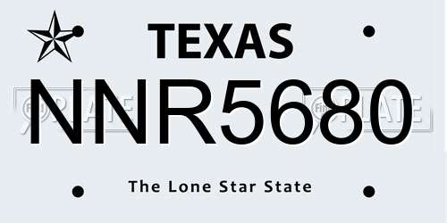 NNR5680 Texas License Plate