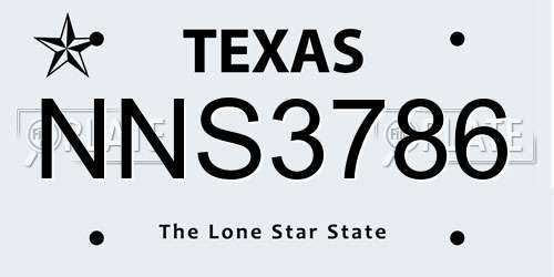 NNS3786 Texas License Plate