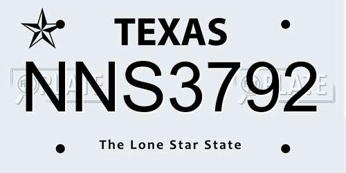 NNS3792 Texas License Plate