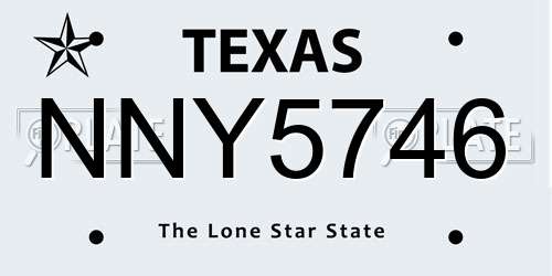 NNY5746 Texas License Plate
