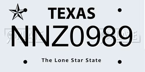 NNZ0989 Texas License Plate
