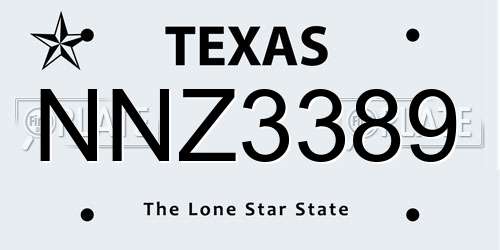 NNZ3389 Texas License Plate