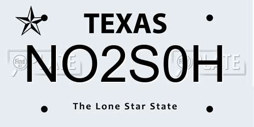 NO2S0H Texas License Plate