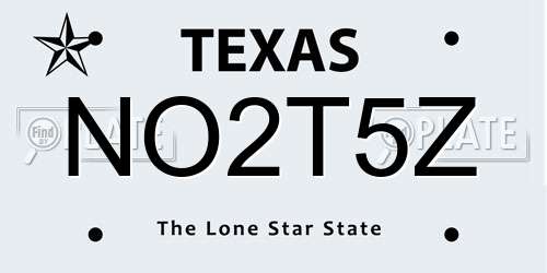 NO2T5Z Texas License Plate