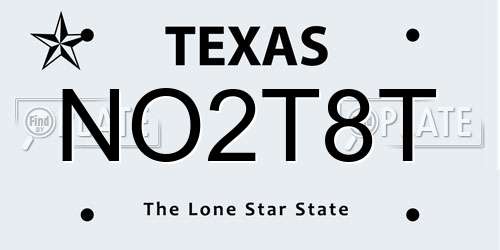 NO2T8T Texas License Plate