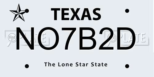 NO7B2D Texas License Plate