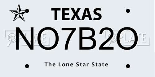 NO7B2O Texas License Plate