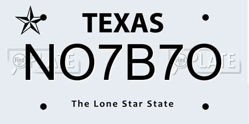 NO7B7O Texas License Plate
