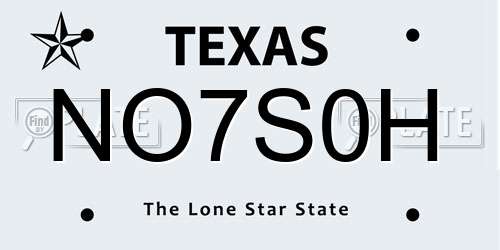 NO7S0H Texas License Plate