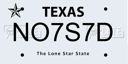 NO7S7D Texas License Plate