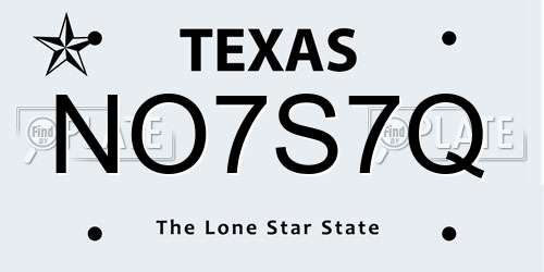 NO7S7Q Texas License Plate