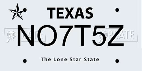 NO7T5Z Texas License Plate