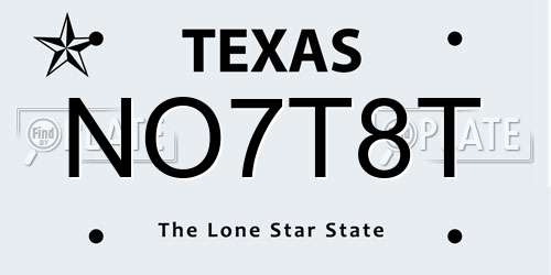 NO7T8T Texas License Plate