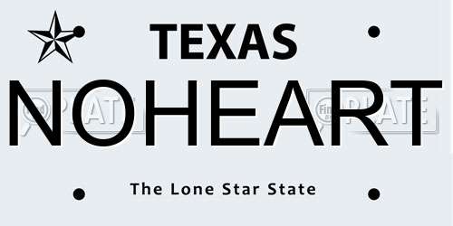 NOHEART Texas License Plate