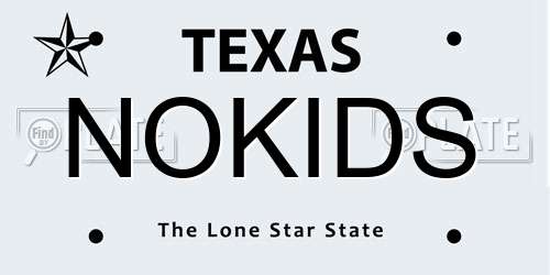 NOKIDS Texas License Plate