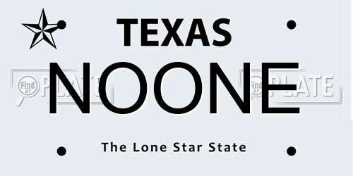 NOONE Texas License Plate