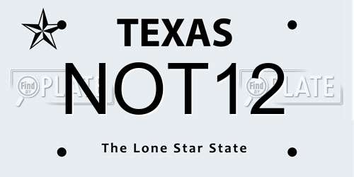 NOT12 Texas License Plate