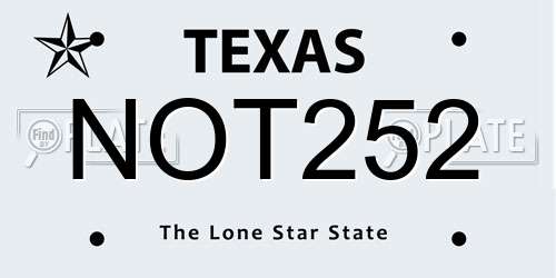 NOT252 Texas License Plate