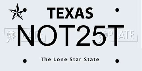 NOT25T Texas License Plate